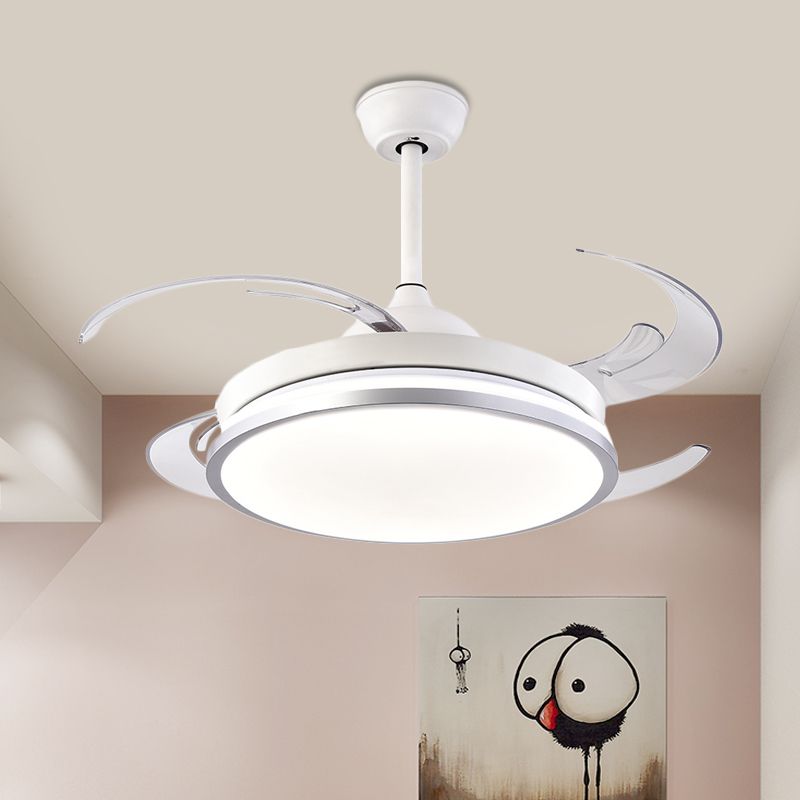 Lámpara de ventilador de techo circular moderna LED METAL SEMI SEMPLA DE MONTAJE EN BLANCO CON 8 HOJAS PARA DORMITORIO, 48 "W