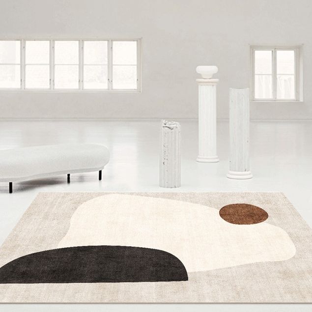 Apricot Tone Simplicity Indoor Rug Polyester Color Block Carpet Non-Slip Backing Rug for Bedroom