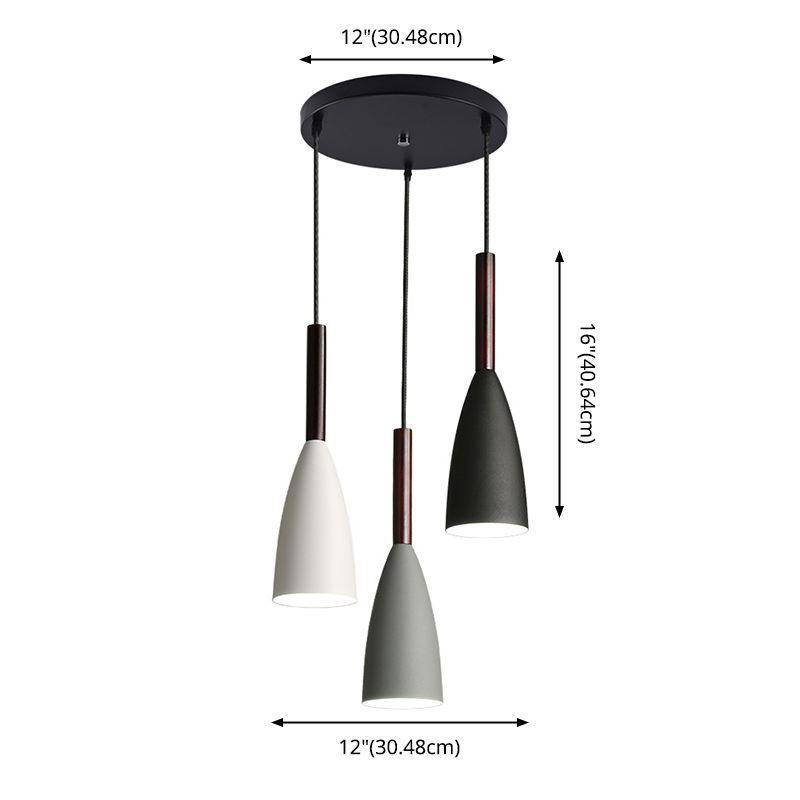 Pendant multi-lumière à teinte conique à 3 légers, luminaire de plafond multi-pendentif en métal minimaliste