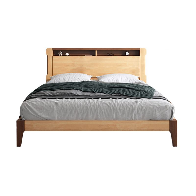 Solid Wood Standard Bed with Headboard Panel Bed Contemporary