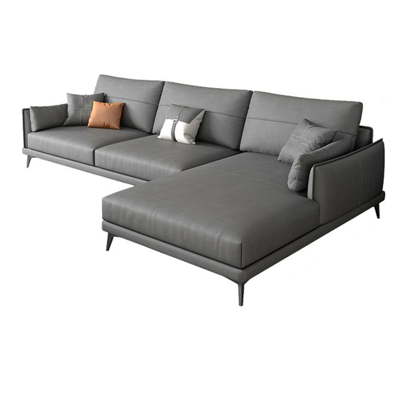 Modern Faux leather Sectional Sofa Dark Gray Cushion Back Sectional for Living Room