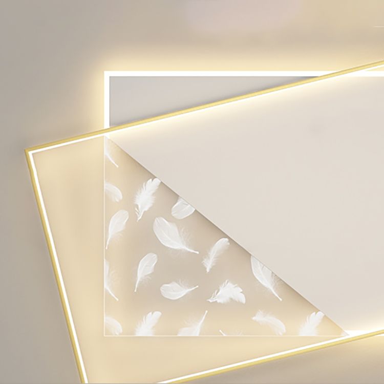 Rectangle Flush Mount Light Feather Pattern LED Ceiling Lamp for Living Room Dinning Room