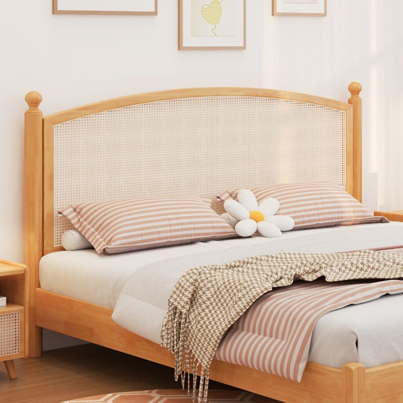 Tropical Wood Panel Standard Bed, Arched Wicker & Rattan Headboard Bed