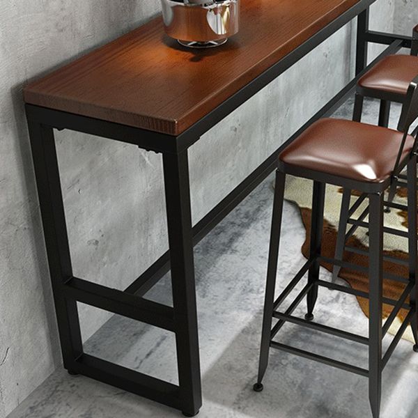 Brown Solid Wood Bar Table Rectangle Dining Table for Kitchen Living Room