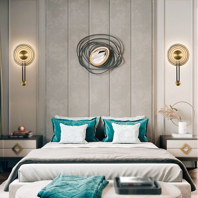 1 Light Wall Light Fixture in Gold Post Modern Iron & Glass Wall Sconce