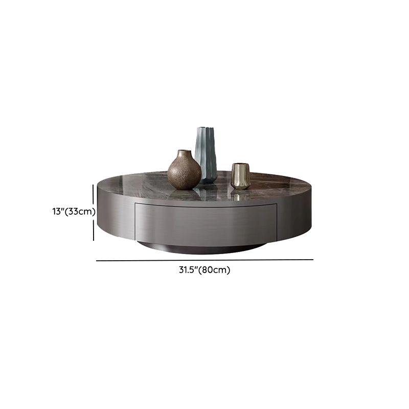 Modern Gray Cocktail Table Round Glass / Slate Coffee Table