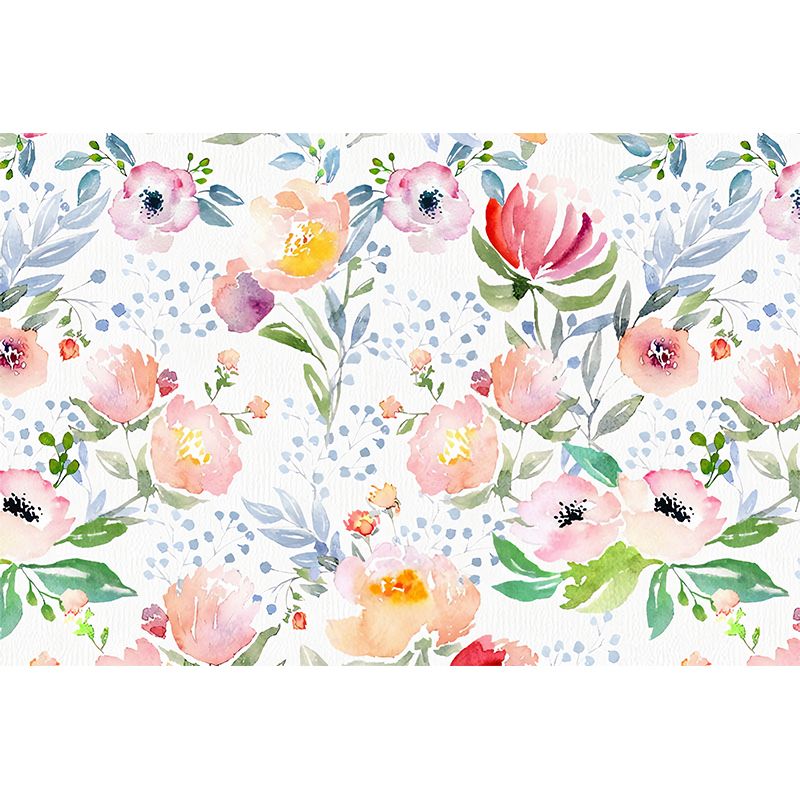 Illustration Watercolors of Flower Mural for Living Room Decoration in Soft Pink, Made to Measure