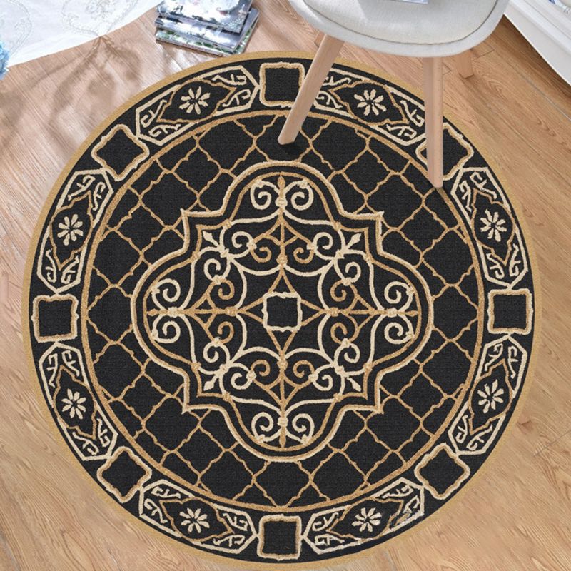 Tapis tribal du sud-ouest du tapis en polyester noir et jaune