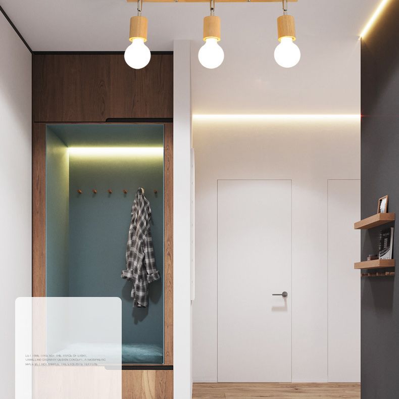 Éclairage sur rail nordique de style japonais, projecteur réglable en bois monté en surface, pour la maison, le salon, l'allée murale et le magasin commercial