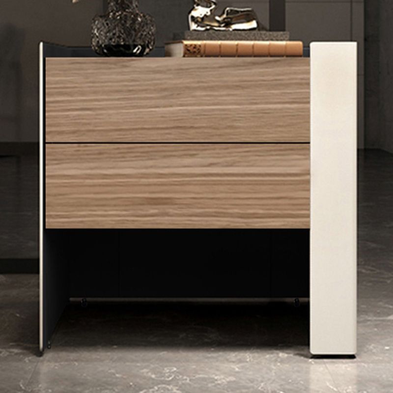 Modern Drawer Storage Night Table Solid Wood and Leather Bed Nightstand