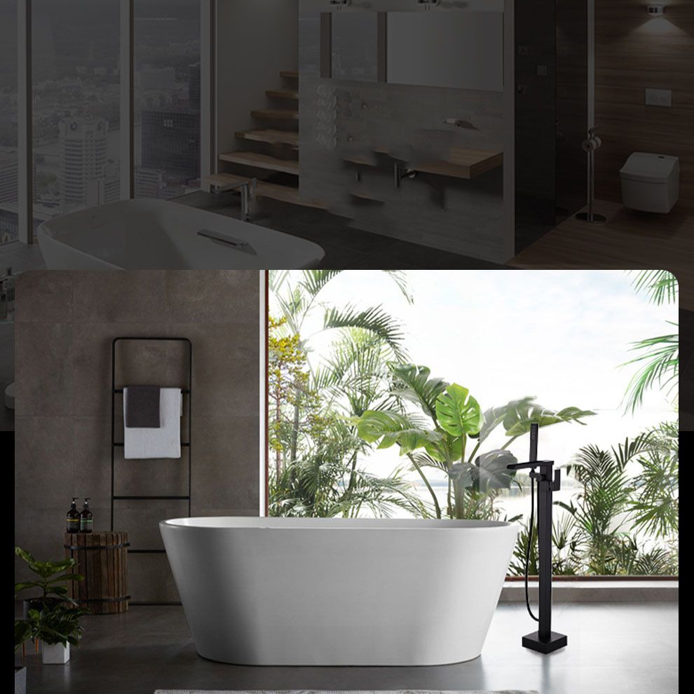 Floor Mounted Waterfall Freestanding Tub Filler Single Handle Freestanding Tub Filler Trim