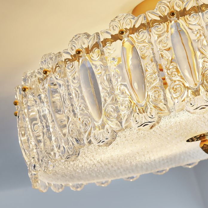 Lampe de plafond de forme ronde Mount à chasse d'eau en fer moderne avec abat-jour en verre pour chambre à coucher