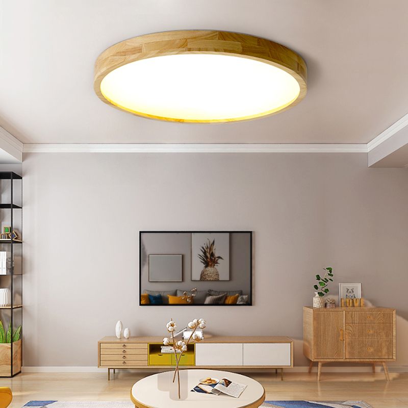 Plafonnier LED circulaire couleur rondin, plafonnier en bois de Style concis moderne avec abat-jour en acrylique