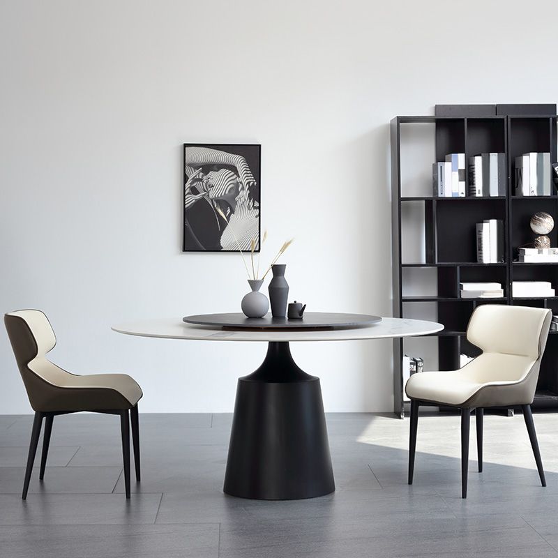 Modern Round Dinette Set 1/3/4/5/7 Pieces Sintered Stone Dining Table Set with Turntable