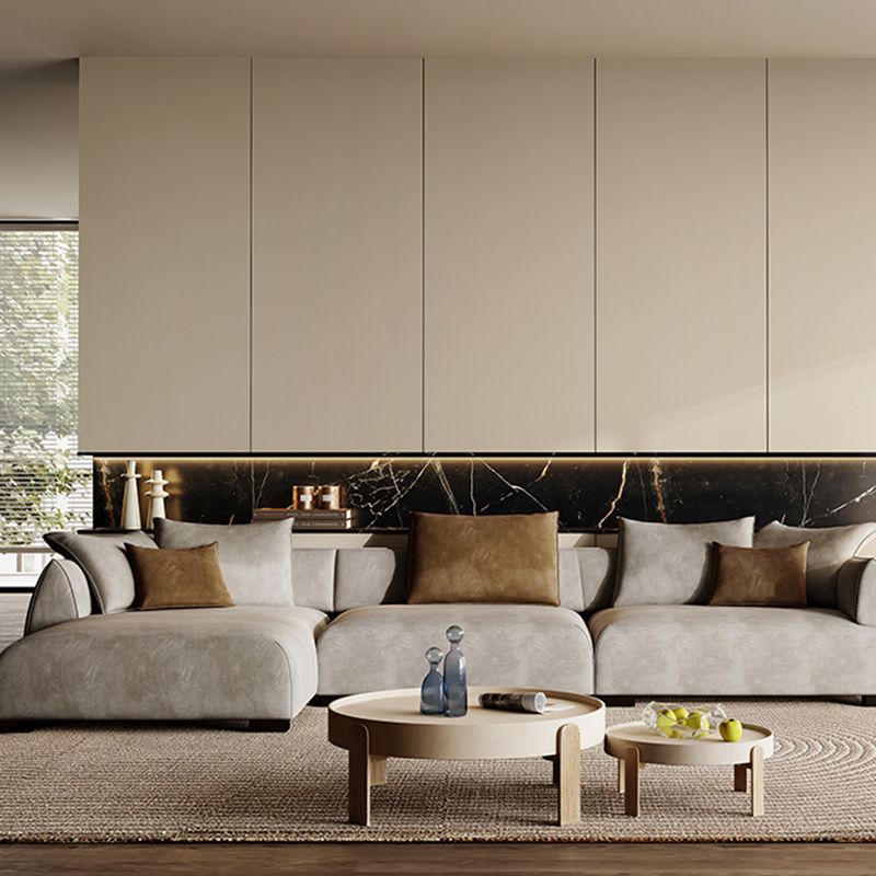 Mid Century Modern Sectional L-shape Fabric Sectional with Pillows