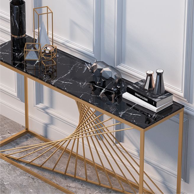 Glam Marble Console Sofa Table Rectangle Iron Console Accent Table for Hall