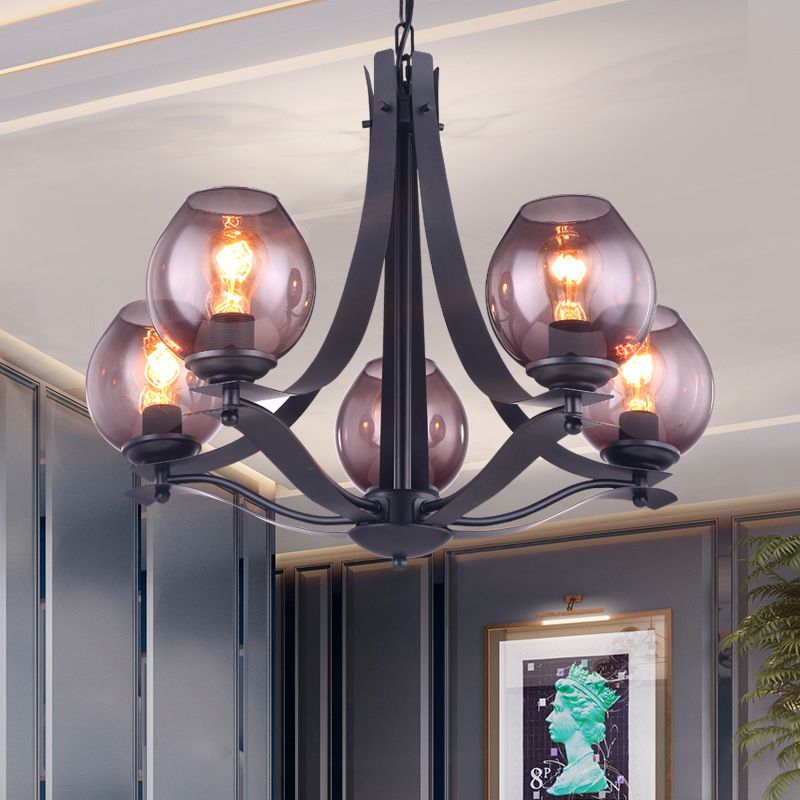 Lampada a sospensione tradizionale a forma di tazza a tazza a forma di lampada a sospensione in vetro grigio in nero