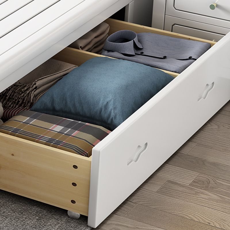 White Contemporary Panel Bed Solid Wood Bed Frame, 44.5" Tall