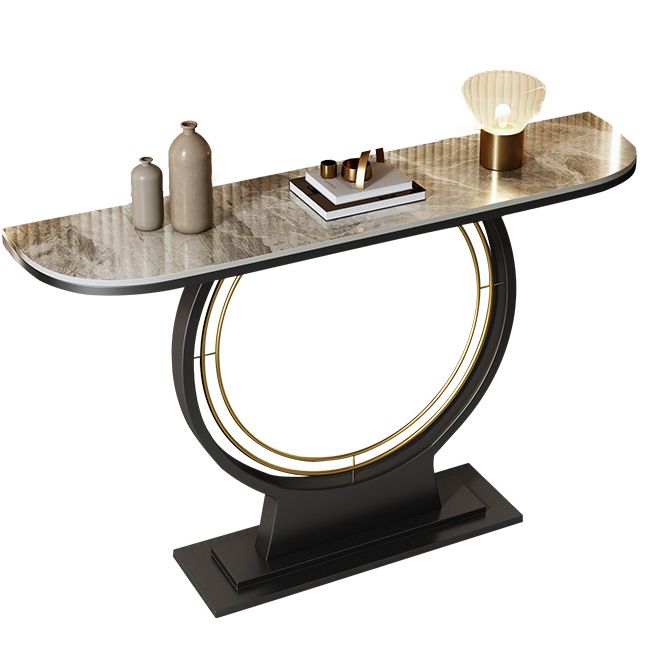 31.5" Tall Modern Console Table Stone Accent Table with Shelf