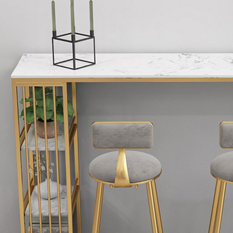 Glam Style Bar Table Faux Marble Double Pedestal Bistro Table with Storage