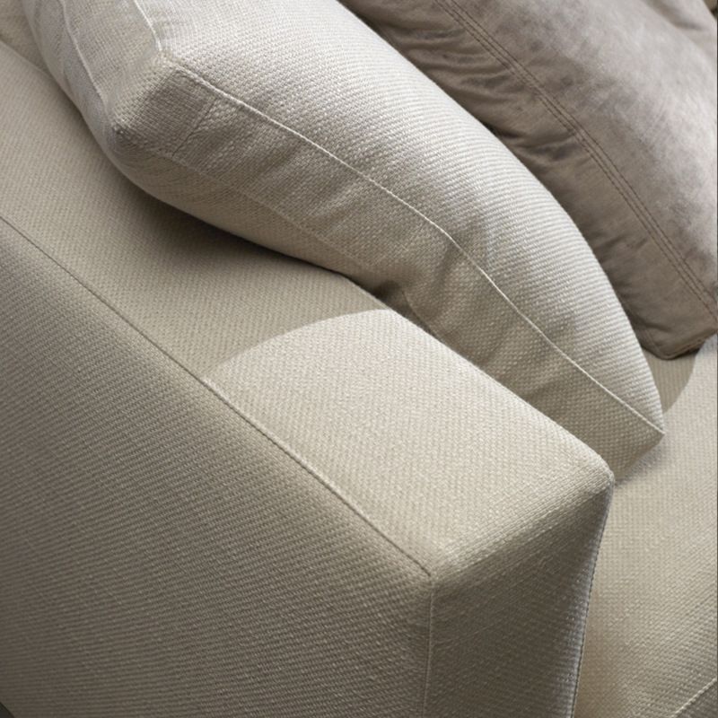 Slipcovered Sofa Beige Fabric Square Arm Sofa with 4 Pillows