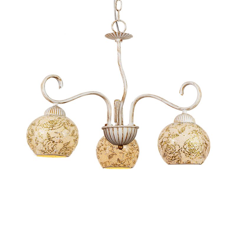 Plafond de salle à manger globe lustre de verre givré traditionnel 3 luminaire de suspension blanche claire