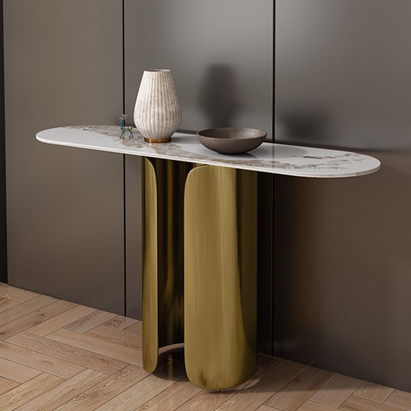 Glam Oval Console Accent Table with Stainless Steel Bracket for Hall