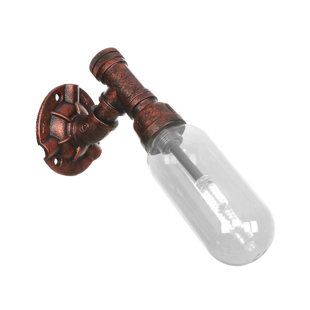 1 Bulb Wall Light Capsule Clear Glass Loft Dining Room Sconce Lighting Fixture in Weathered Copper with Pipe Design