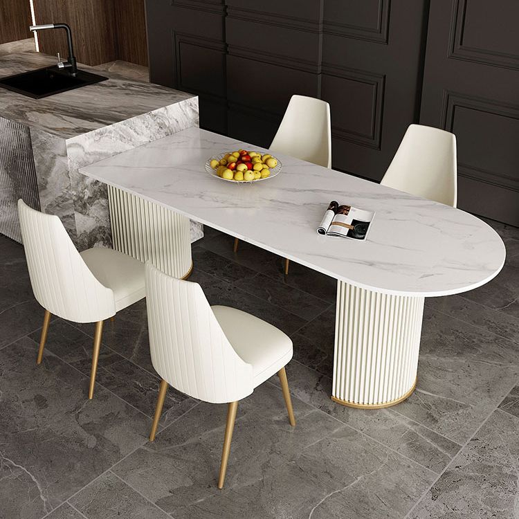 Modern White Stone Dining Table with Metal Legs for Dining Room