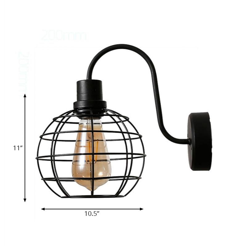 1 Bulb Sconce Lamp Retro Style Wire Global Cage Metal Wall Sconce Light in Black for Living Room