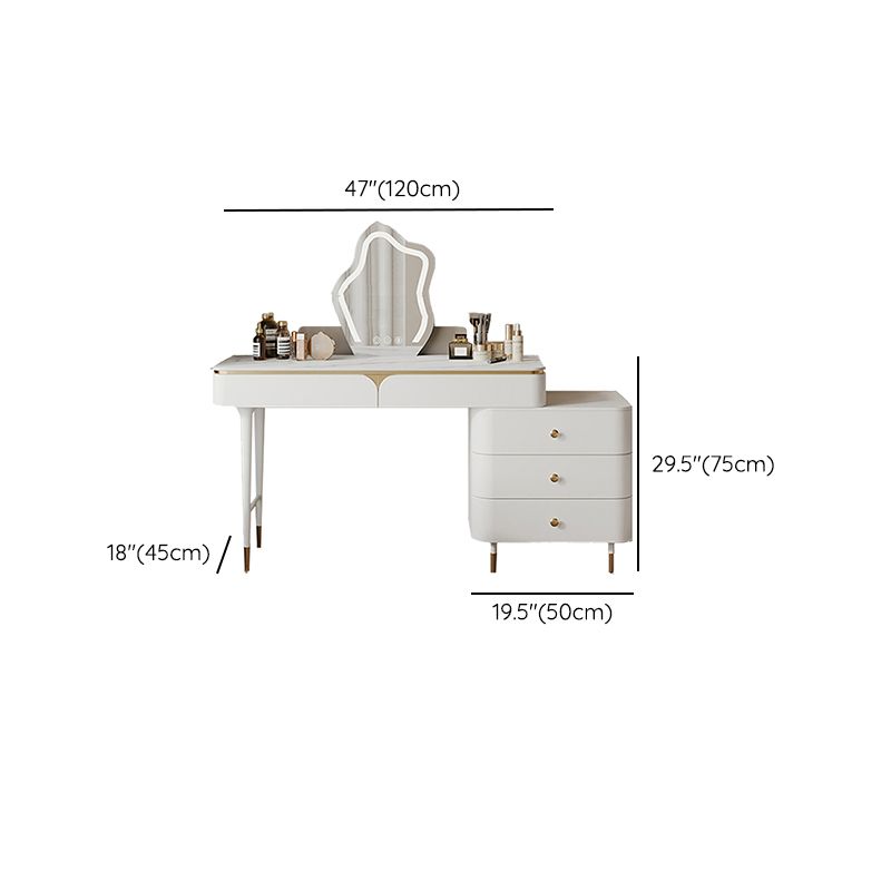 White Dressing Table Standing Vanity Set with Makeup Table and Stool
