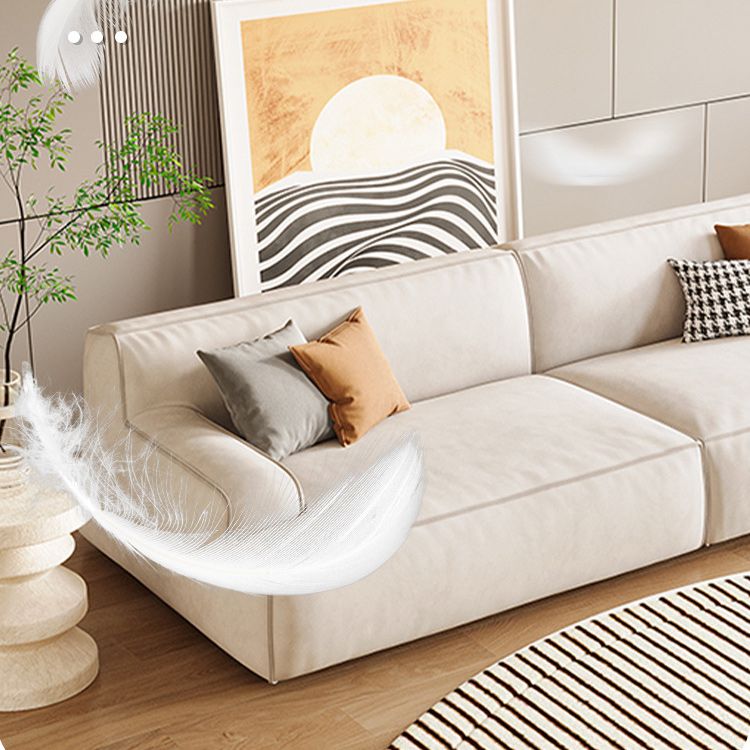 Beige Recessed Arm Sofa Tight Back Standard Sofa for Living Room