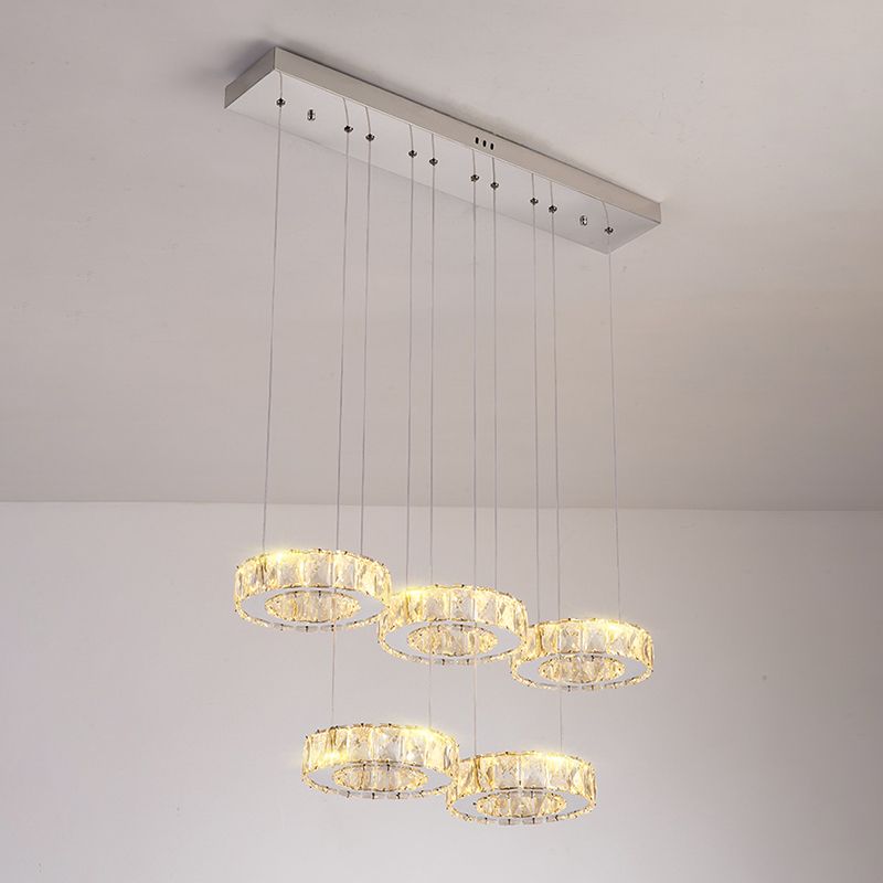 Crystal Circle Hanging Light Contemporary Kitchen Island Lighting for Dining Room