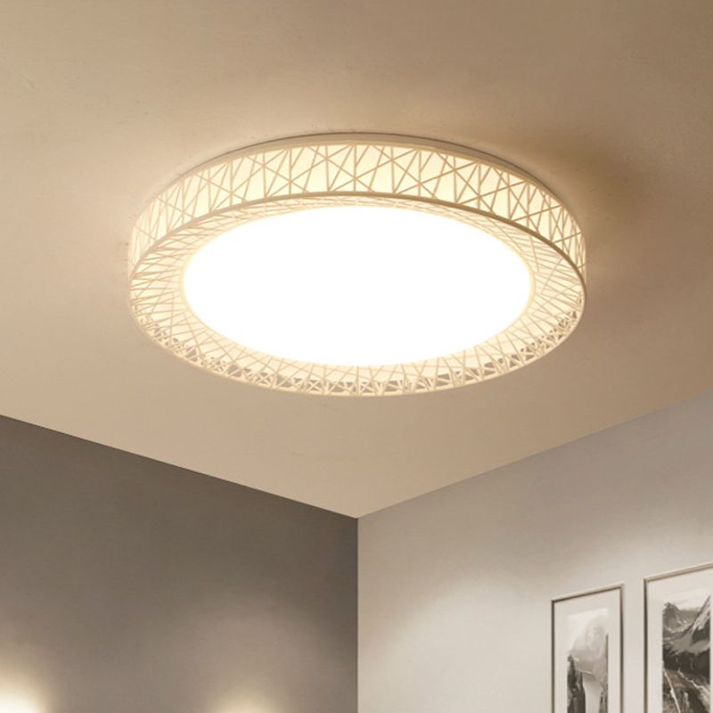 Bird Nest Thin Iron Flush Light Fixture Modern White 16 "/19.5" Wide LED Surface Ceiling Lamp with Recessed Diffuser