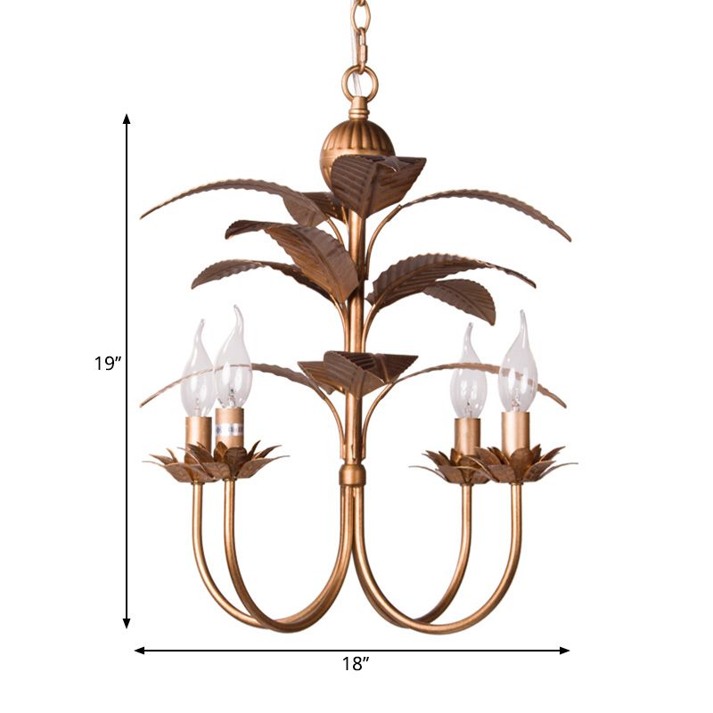 Spur Pendant Chandelier Traditional Metal 4 Bulbs Brass Hanging Ceiling Light with Leaves