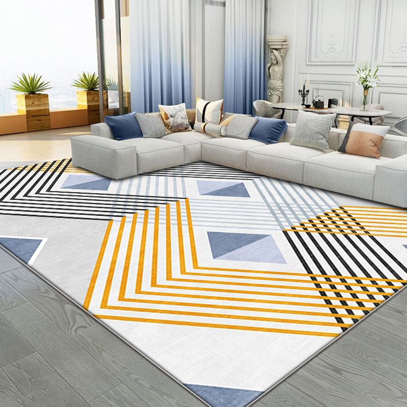 Yellow Living Room Area Rug Modernism Striped Pattern Rug Polyester Machine Non-Slip Backing Indoor Rug