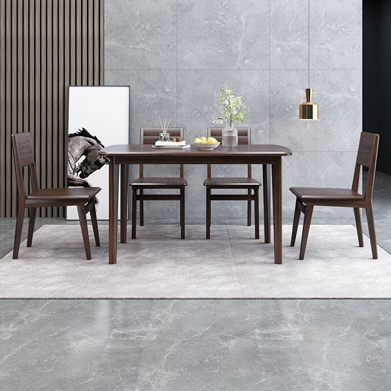Contemporary 1/2/5/7 Pieces Furniture Rectangle Solid Wood Dining Table Set in Brown