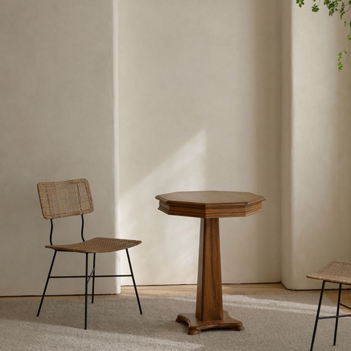 Modern Wood Geometric Dining Table Teak Wood Base for Dining Room