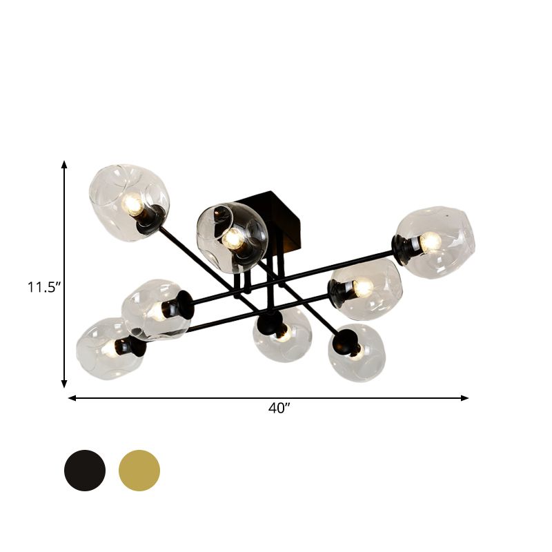 3/6/8 Luci Living Room Semi Flush Light Gold / Black Semi Flush Montaggio con Bubble Clear Glass Shade