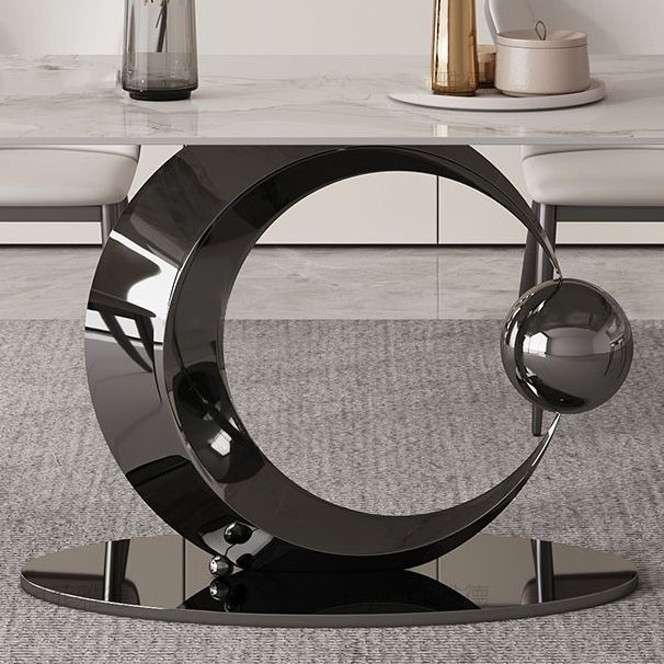 Contemporary Pedestal Dining Table Rectangle Sintered Stone Top Table for Home