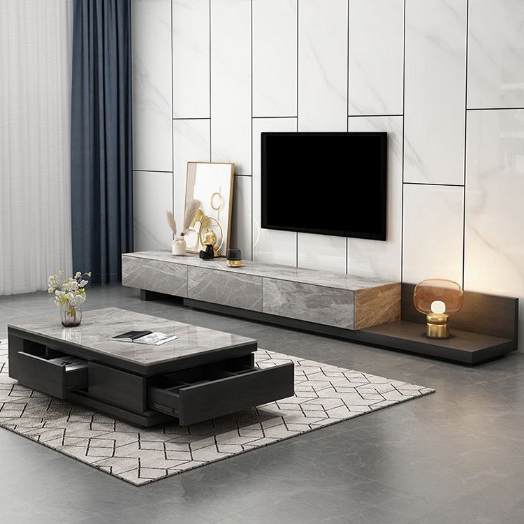 Pedestal Base Coffee Table with 3 Storage Drawers and Shelf in Grey