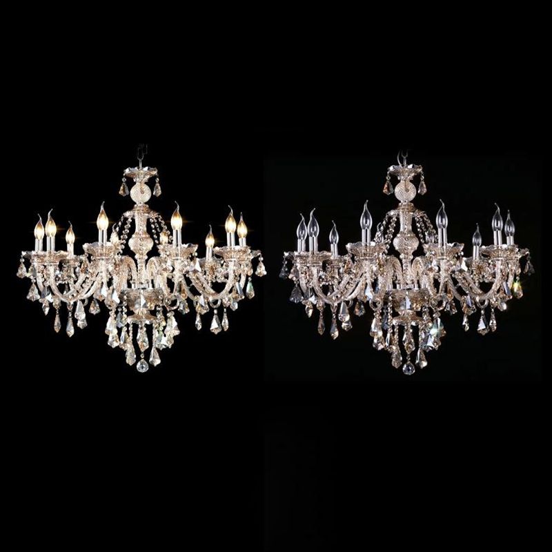 Traditional Beveled K9 Crystal Ceiling Pendant Light Candlestick Suspension Lighting for Living Room