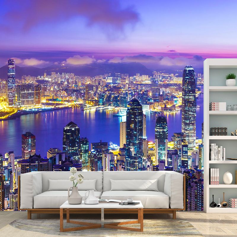 World Landmark Night Scene Mural Global Inspired Non-Woven Wall Decor for House Interior