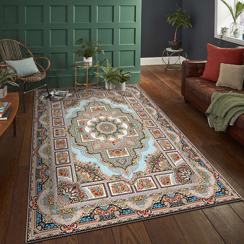 Multicolor Tribal Symbols Rug Moroccan Polyester Carpet Anti-Slip Backing Area Rug for Living Room
