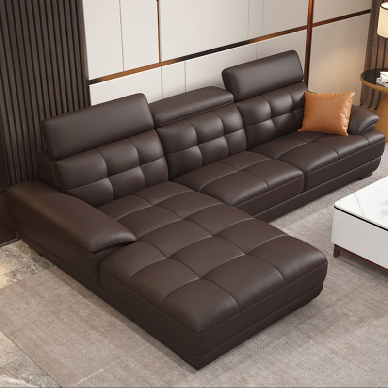 Contemporary Stain-Resistant Genuine Leather Square Arm Stationary Sofa