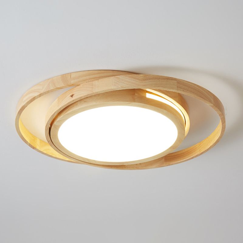Wood Round Shape Flush Mount Light Modern-Style 1 Light Flush Ceiling Light in Brown