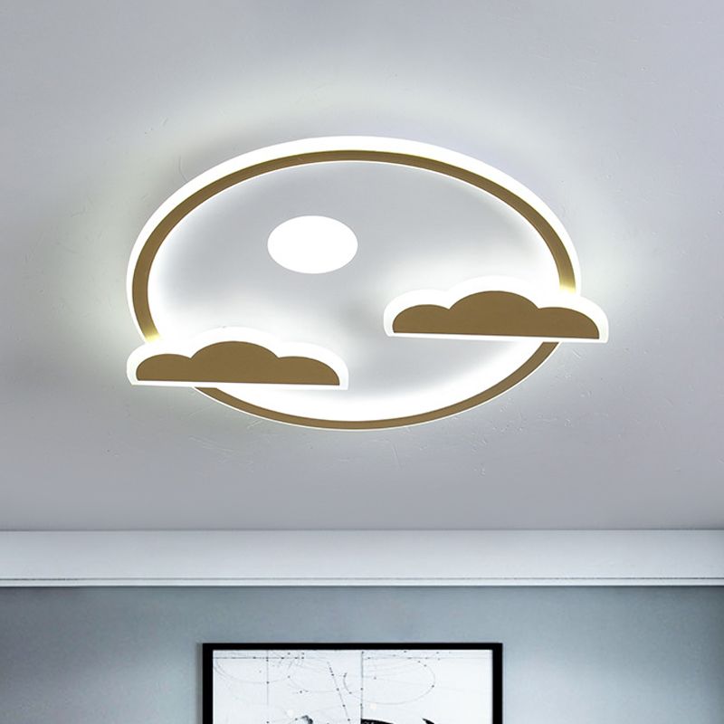 Acrylic Cloud and Moon Flush Mount Fixture Nordic LED Gold Flush Ceiling Light in White/Warm Light