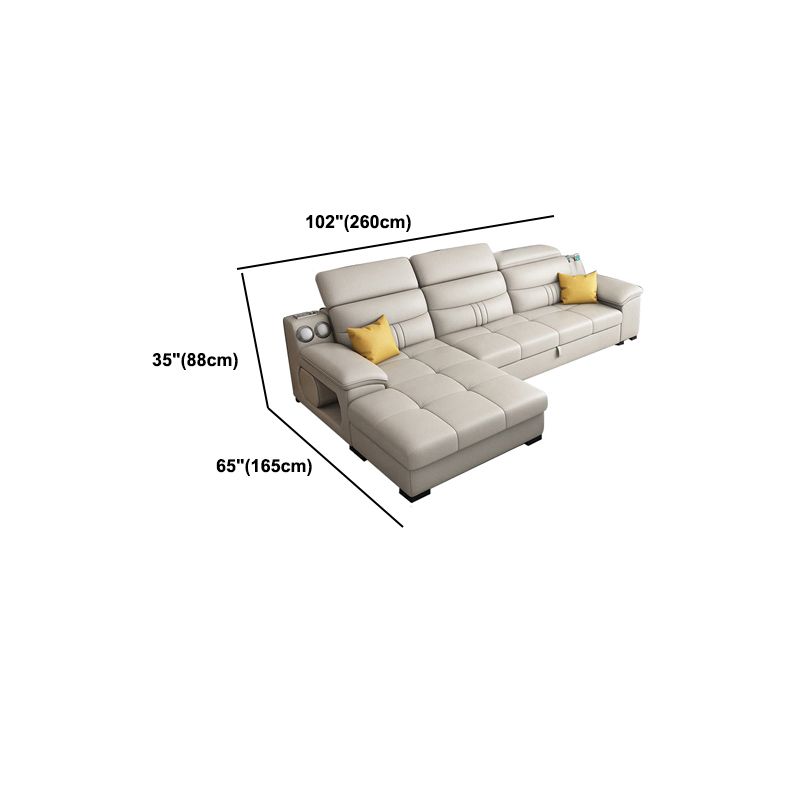 Modern Faux Leather Sofa & Chaise 34.6" H Biscuit Back Sofa with Storage