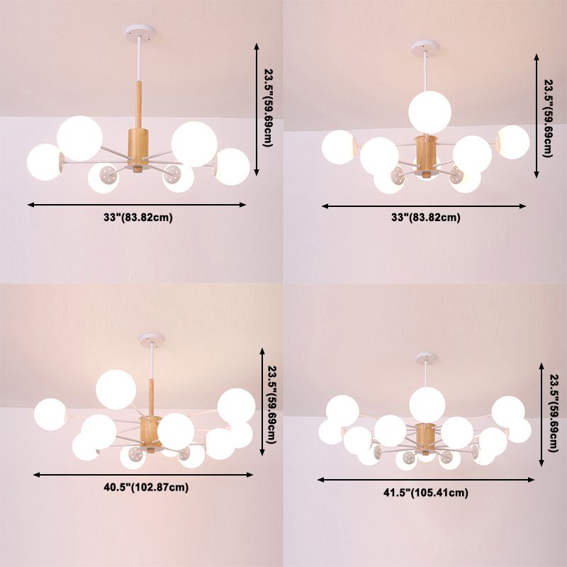 Modern Wood Chandelier Lighting Fixtures Multi-Head Globe Suspension Light for Living Room