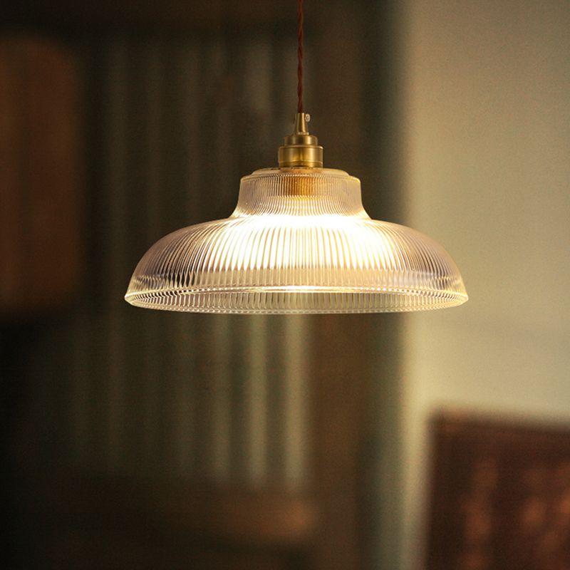 Industrial Single Light Pendant with Clear Prismatic Glass for Bedside Hallway Kitchen